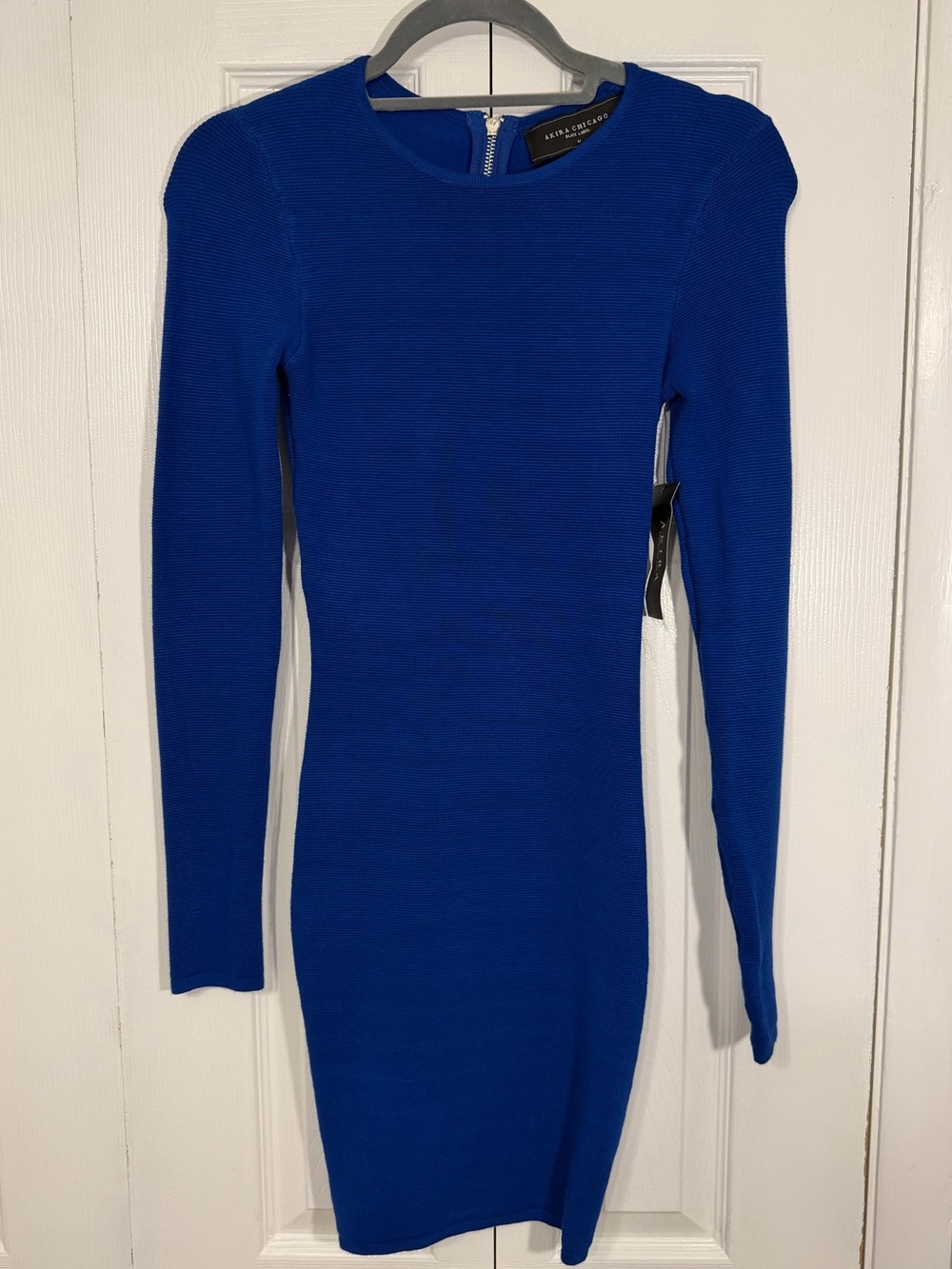 NWT Akira Chicago Ribbed Bodycon Dress Medium Blue